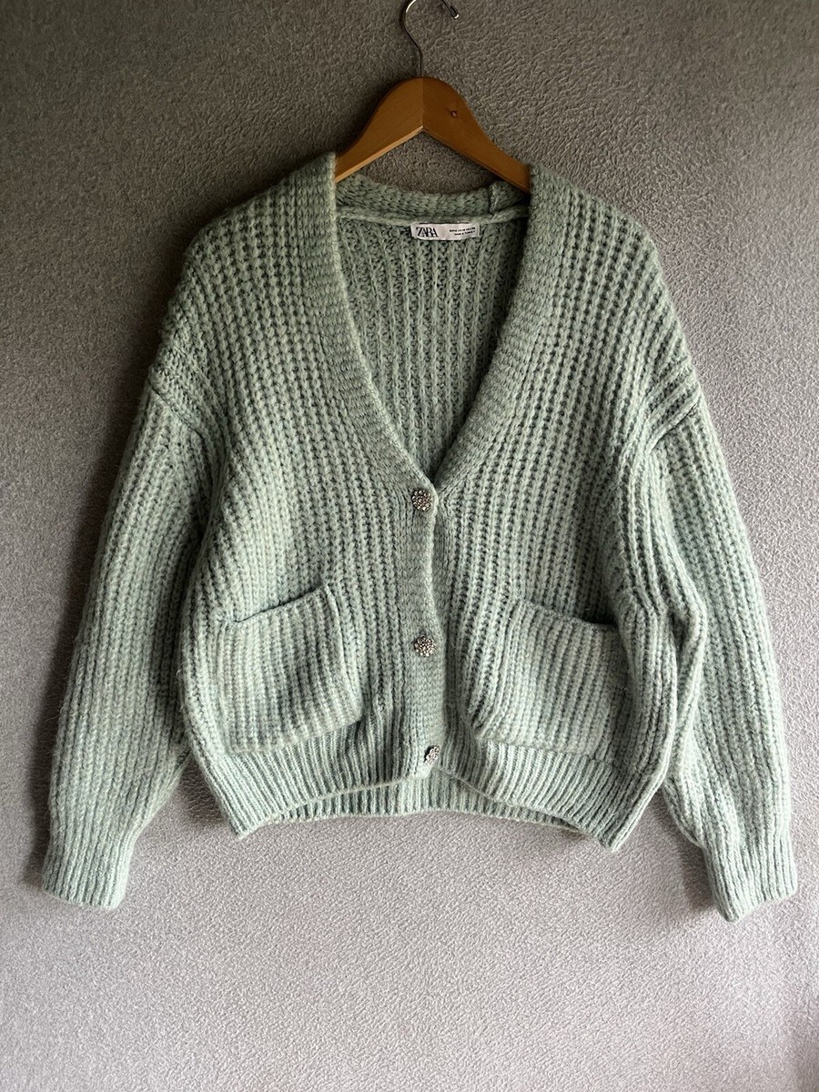 Zara Women's M Jewel Button Knit Oversized Cardigan Seafoam Zara Women's M Jewel Button Knit Oversized Cardigan Seafoam