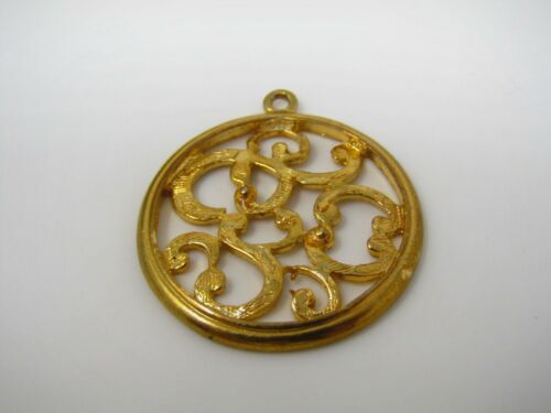Filigree Circle Necklace Pendant Vintage Gold Tone