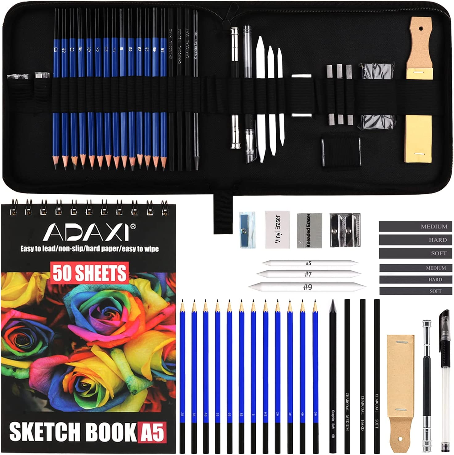 Drawing Pencils with Sketch Book 50 Pages, 35 Piece Sketch Pencils Professional-image