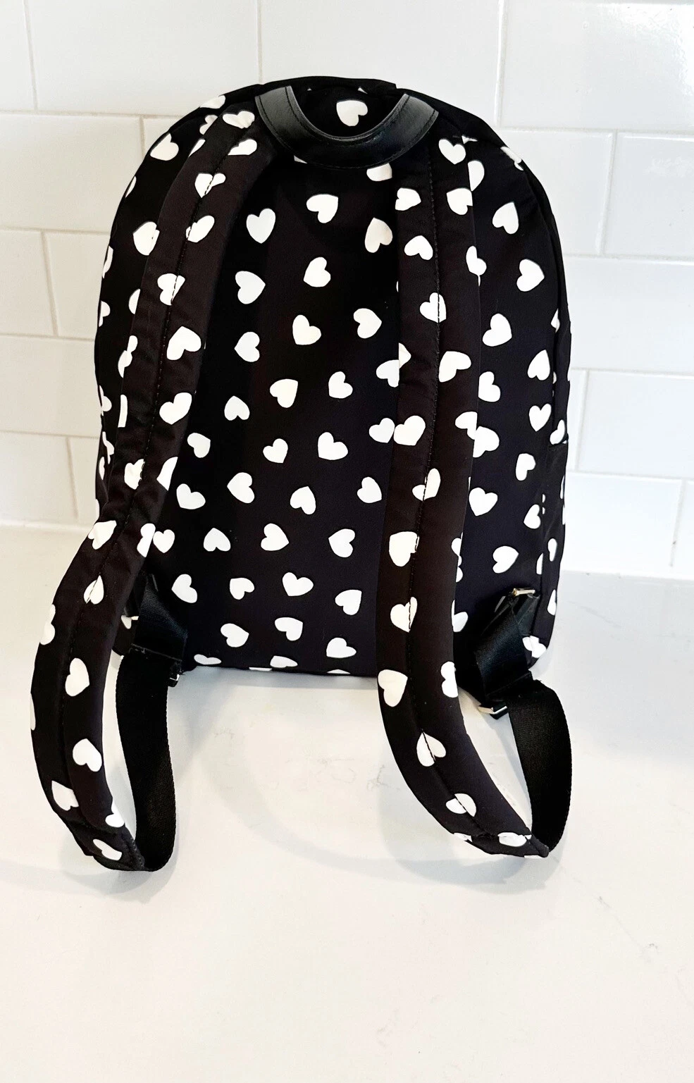 Kate Spade Watson Hearts Hartley Nylon Mini Zaino Borsa Borsa Nero e Bianco