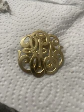 Vintage Gold Tone Geometric Scarf Ring Clip Lightweight Monogram