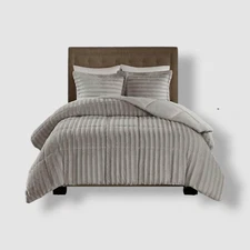 Madison Park Gray Duke Faux Fur Comforter Mini Set, Size King/Cal King