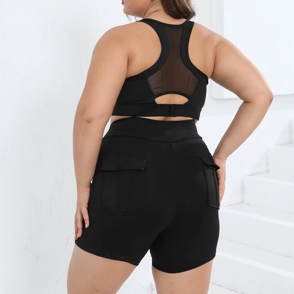 Pantalones Cortos Talla Grande con Bolsillos para Mujer Deportes Yoga Pantalones Gimnasio Fitness 0XL-4XL Foto 3 de 4