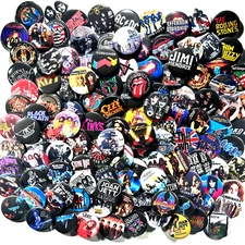 Classic Rock 1.5" Pinback Buttons, 70s 80s Retro Hard Rock Music Band 120 Pins