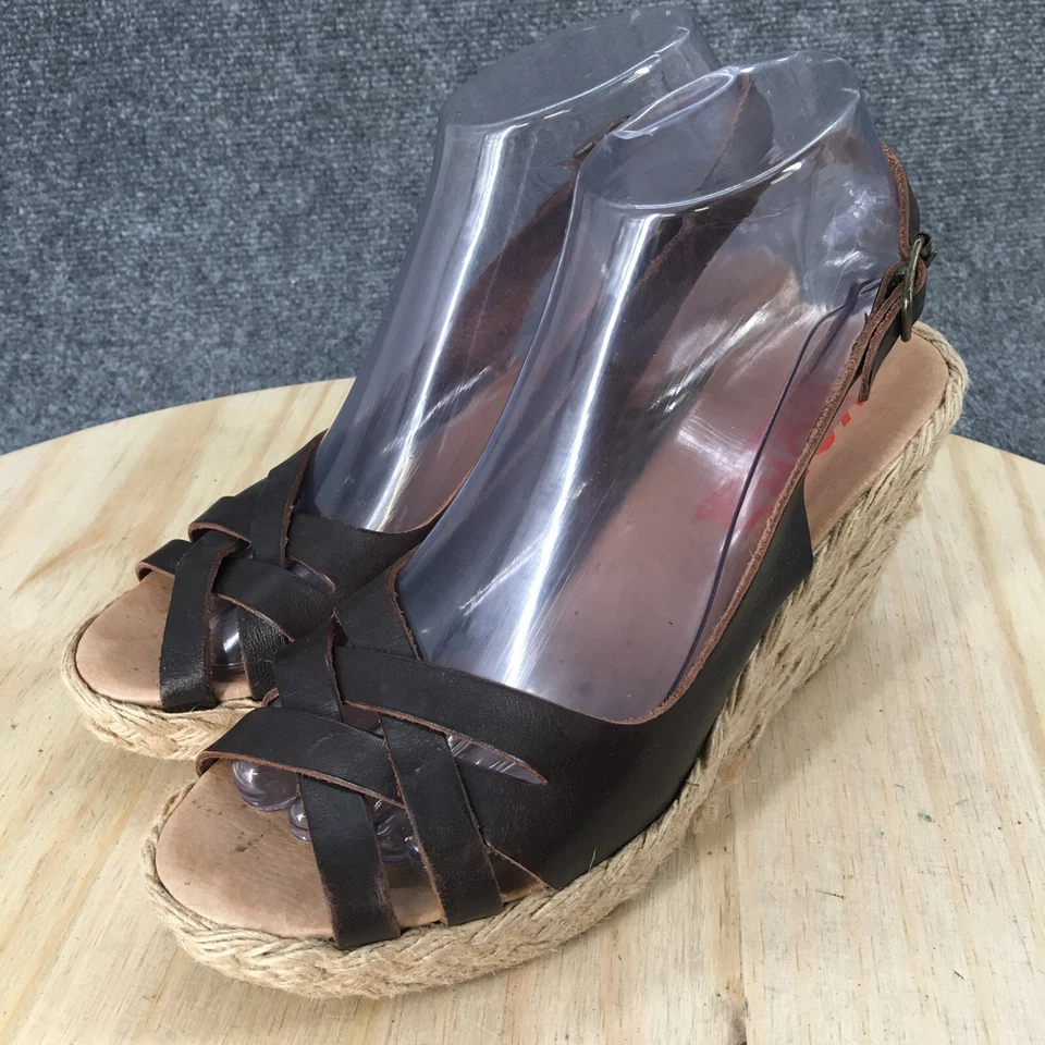 Michael Kors Heels Women 6 Platform Wedge Espadrille Brown Leather Sling back - Image 3 of 4