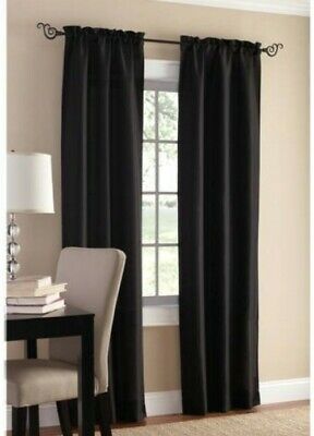 Mainstays Sailcloth Window Panel Pair, Black Faux Leather Curtain Panels