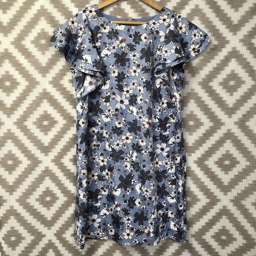 Blue Floral Flutter Sleeve Shift Dress 