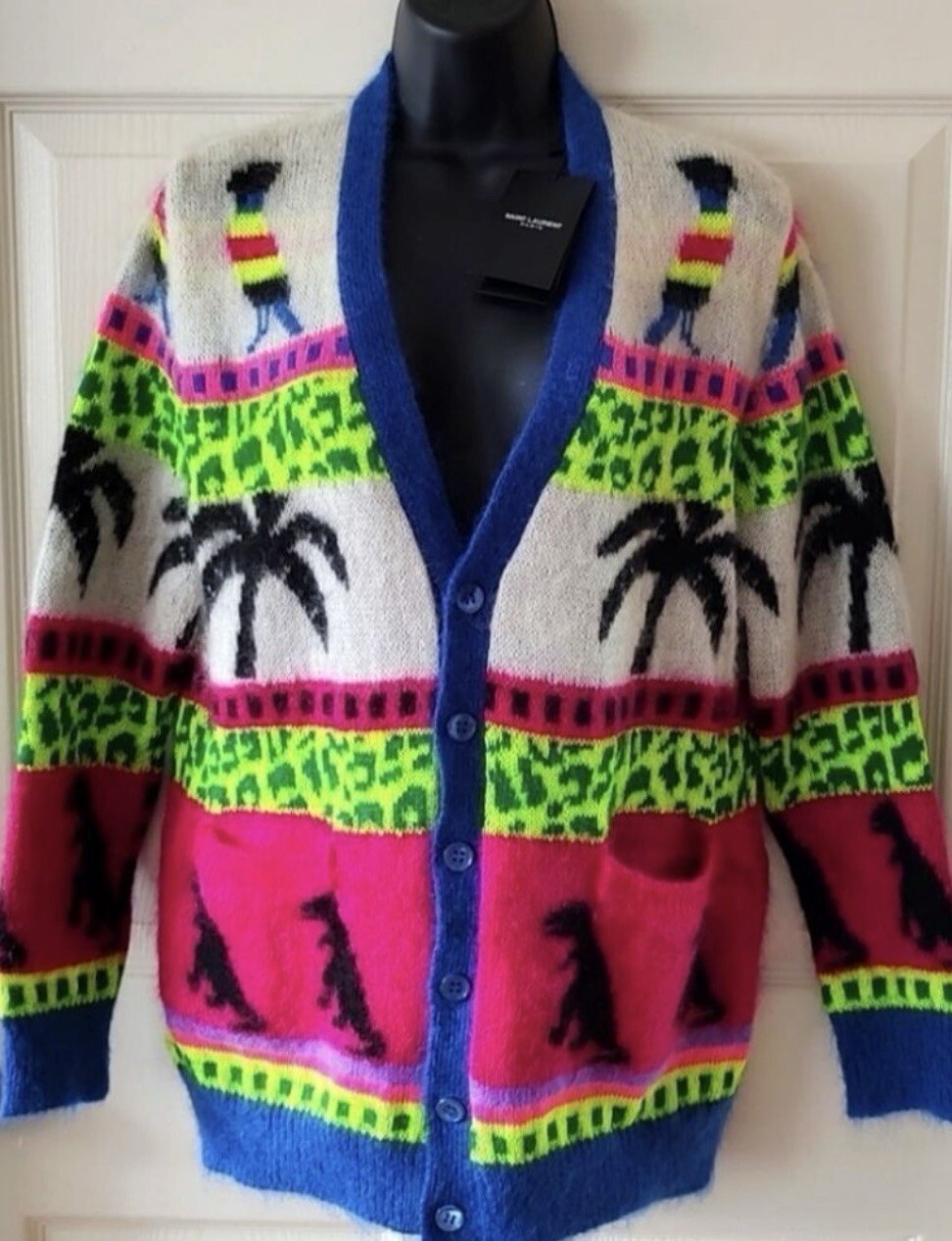 SAINT LAURENT Cardigan dinosauro Saint Lauren jacquard mohair nuovo con etichetta multi taglia XS