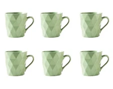 11 Ounce Porcelain Mugs Set of 6 Tea and Cocoa Mug Set Matcha Green Matte