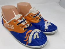 Denver Broncos Sneaker Shoes Canvas Casual Blue Orange Womens Size 8 Glittery