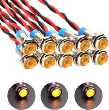 10Pcs 6Mm Waterproof Wired LED Indicator Light AC/DC 12-24V (Yellow)