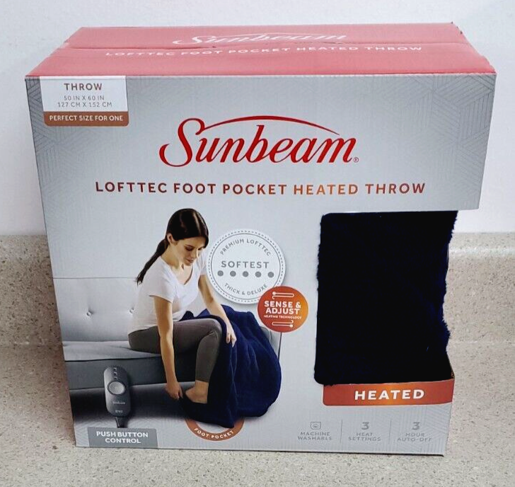 Sunbeam Poseidon Lofttec Foot Pocket Heated Throw eBay