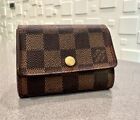 Auth Louis Vuitton Damier Porte Monnaie Plat Coin Credit Card Purse Wallet Brown