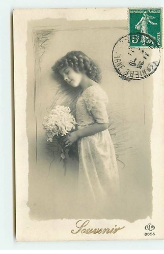 Child - Grete Reinwald - Portrait of a Girl Looking at a Bouquet of River