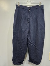 Vintage Cuffed And Cropped Button In Back Women's Pants W White Embroidery