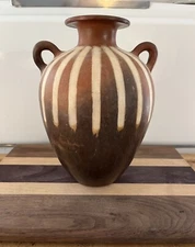 Jose Sosa Brown Striped Peruvian Pottery Double Handled Vase 8" High 2000 B3