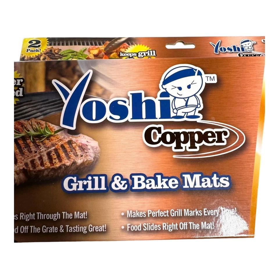 Paquete de 2 alfombrillas para parrilla y hornear de cobre Yoshi - Juego de 2 antiadherentes reutilizables para horno de barbacoa Foto 3 de 4