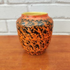 Hungarian Tofej Pottery Vase Mid Century Orange Lava Glaze Studio Ceramic