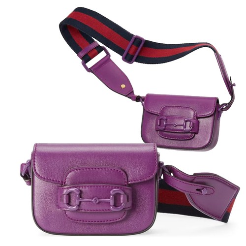 GUCCI BAG 726863 HORSEBIT 1955 SUPER MINI PURPLE LEATHER w WEB HANDLE