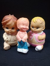 Vintage 3 PC lot of 1960s Era Rubber Squeaker Child Toys 2 Boys 1 Girl