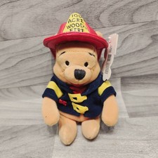 Disney Store Vintage Winnie The Pooh Fireman 8" Inch Cuddly Beanie Plush Toy