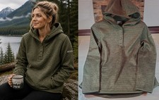 Columbia Women s M Hooded Sweater Fleece Pullover Olive Green 3 Snap Outdoor