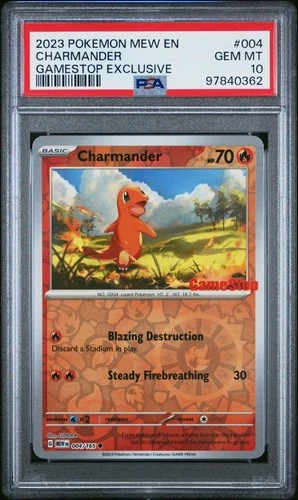 2023 POKEMON MEW EN-151 GAMESTOP EXCLUSIVE #004 CHARMANDER PSA 10