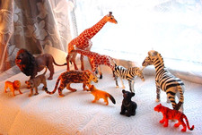 Plastic Wild Animals Figures Lot 11 Piece Lions Giraffe Zebra Leopard Fox