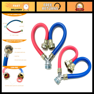 #ad #ad 2 Pack Rubber Hot Cold Washer Hose Mixer Connector Burst Proof Water Supply 3 4 $34.99