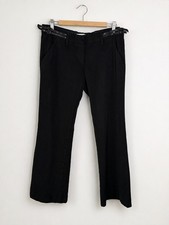 Prada Y2K Virgin Wool Leather Buckle Tailored Trousers Black IT44 UK12 Italy