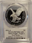 2021-S Type 2 Proof Silver Eagle ASE $1, PCGS PR70DCAM 1st Strike Damstra Signed
