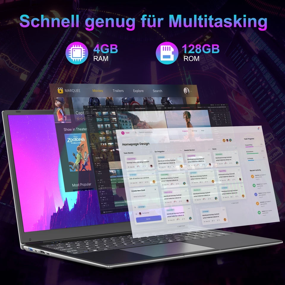 SGIN 17,3 Zoll Laptop 4GB RAM 128GB SSD Notebook 8000mAh 5G WiFi 1920*1080 IPS - Bild 2 von 4