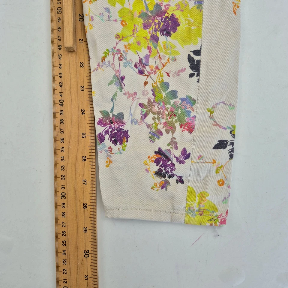 TED BAKER Trousers W26 8 Beige Women's Floral Cotton Stretch Slim - Image 2 of 4