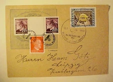 GERMAN COVER  GUTTER PAIR BOHEMIA MIXED LEADER 1943