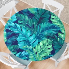 Eiuflka Round Fitted Tablecloth with Elastic Edge Indoor Outdoor Washable Reu...
