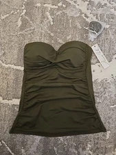 MSRP $60 Anne Cole Solid Twist Front Shirred Bandeau Tankini Top Olive Size XS