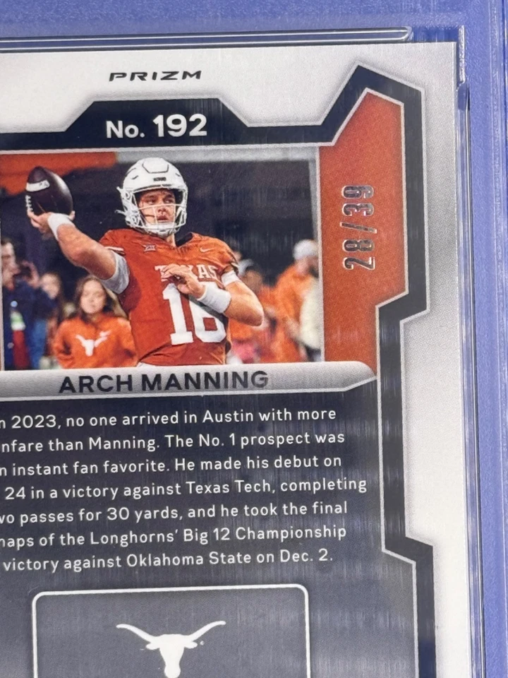 Arch Manning 2024 Panini Prizm Draft Picks Orange Finite /39 Rated Rookie RC - Image 4 of 4