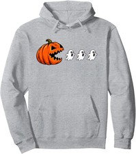 Funny Halloween Pumpkin Eating Ghost Gamer Men Boy Girl Unisex Hooded Sweatshirt