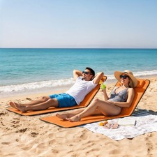 Set Of 2 Beach Mat Seat Adjustable Back Metal Frame Fabric Cover Foldable w/ Bag