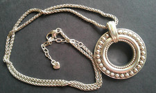 Brighton Open Circle Reversible Pendant Necklace with long Chain Pebble Look HTF