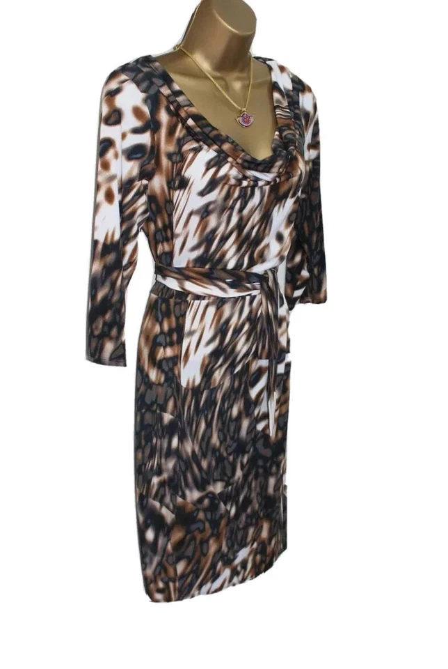 Matthew Williamson Bodycon Leopard Dress 12 UK Cowl neck 3/4 Sleeve Belted Xmas - Image 2 of 4