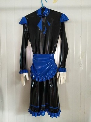 Latex-Kleid in schwarz /blau mit Handschuhen, Cosplay, BDSM, Maid, Zofe, Sissy