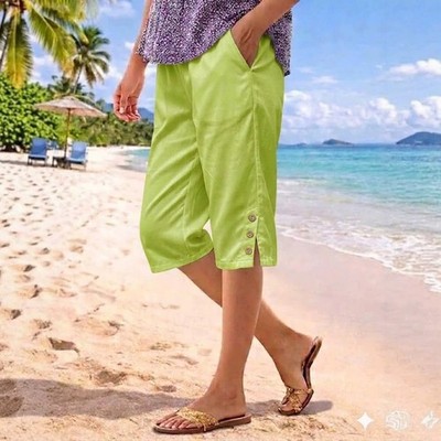 Damen Freizeit Fünf-Punkt Shorts mit Taschen Gummibund und Seitenschlitzen