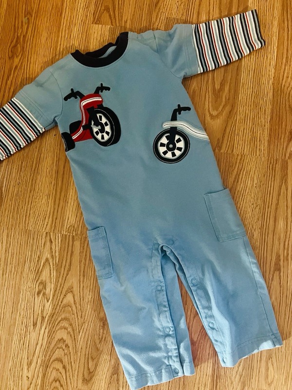 Vintage Gymboree Striped Big Wheel One-Piece Romper Baby Boy Size 18-24 Mos