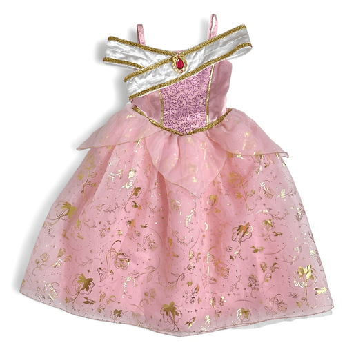 Disney Princess Aurora Sleeping Beauty Dress Costume Pink Gold Sequin Girls 5/6