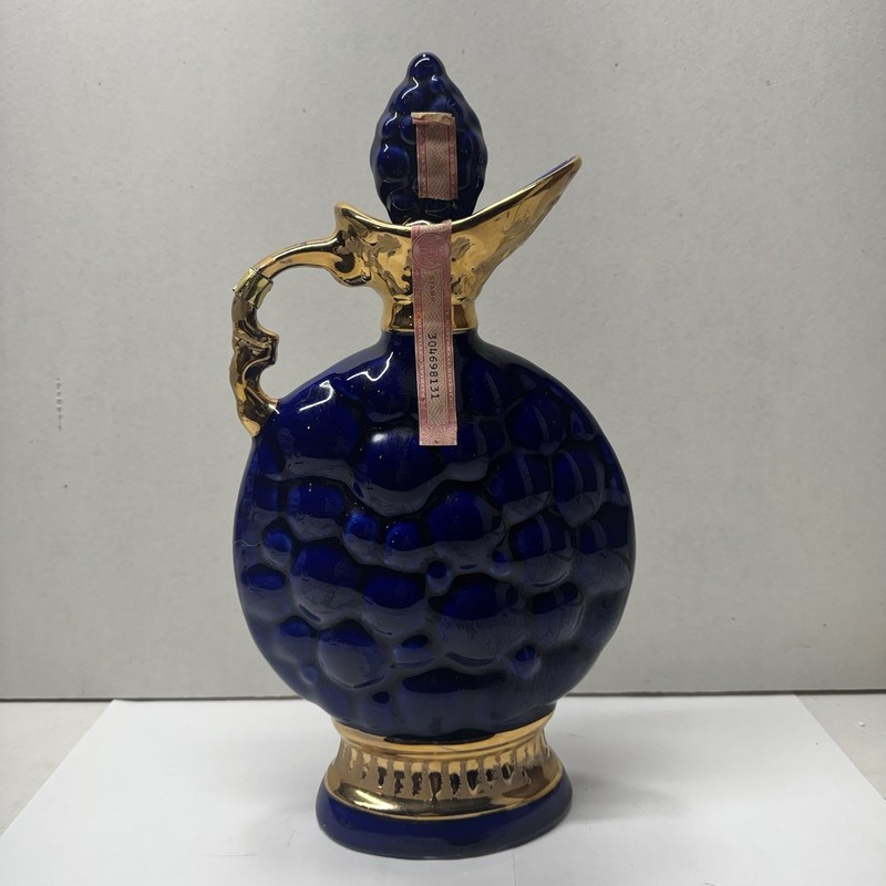 Vintage 1963 Jim Beam Whiskey Decanter Cobalt Blue Grapes w/ Gold C Miller Empty