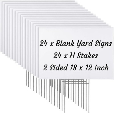 24 Blank Yard Signs with Stakes - Waterproof Double-Sided 12x18 Inch White Signs