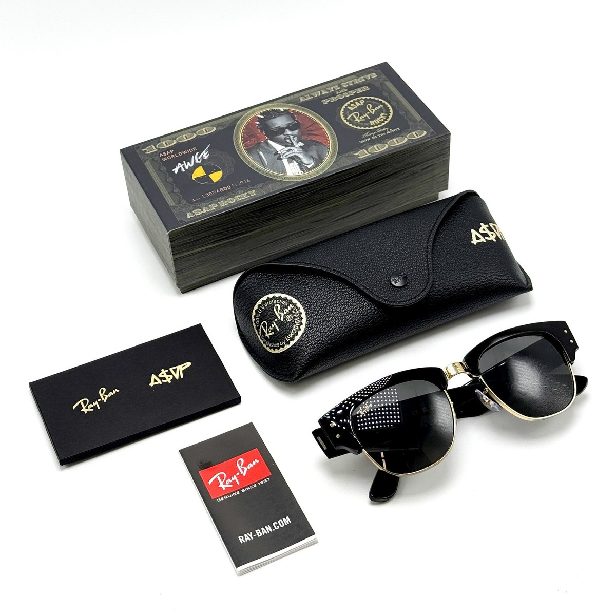 激レア 美品 レイバン メガクラブマスター NEW* RAY-BAN Mega Clubmaster Blacked Out Sunglasses Polished Black
