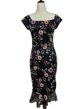 Guess Black Floral Lace Midi Sheath Dress