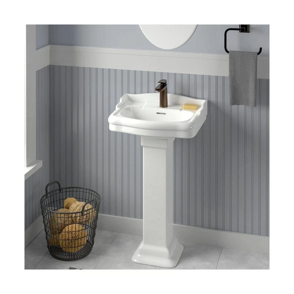 Pedestal Lavatory Sink, White Vitreous China with 4-Inch Centerset - Image 2 of 3